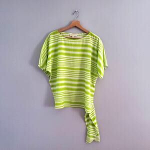 Michael Kors Green Striped Relaxed Fit Side Tie Top Size S